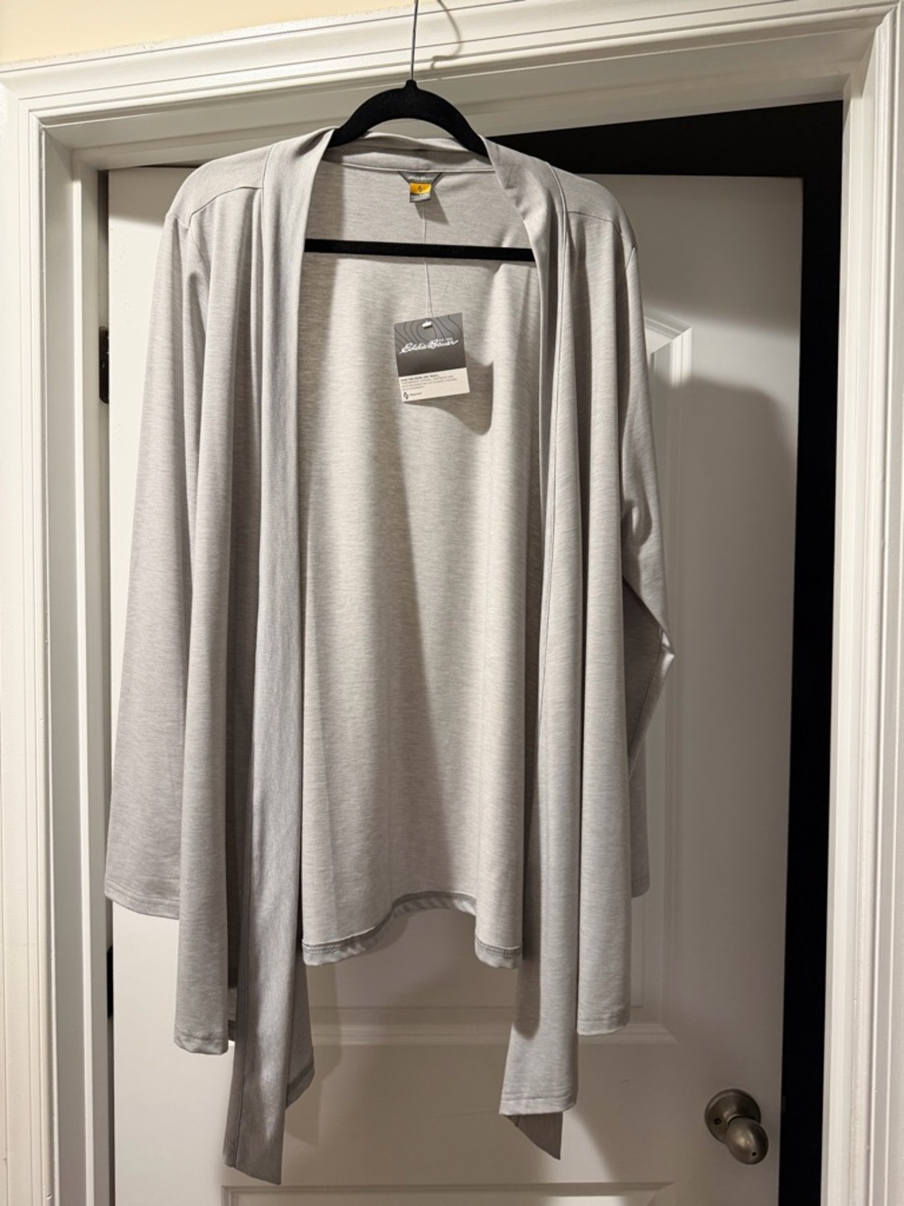 Eddie Bauer Light Gray Open Front Draped Cardigan